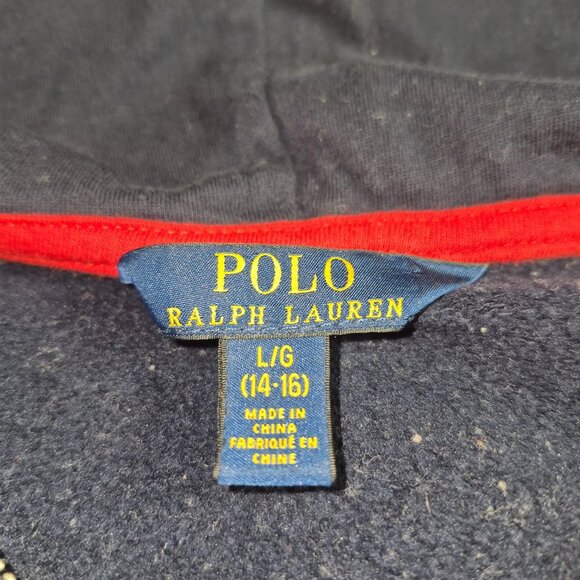 Boys Polo Hoodie L/G (14–16) Blue Gray With Red Pony Jacket - Picture 5 of 5